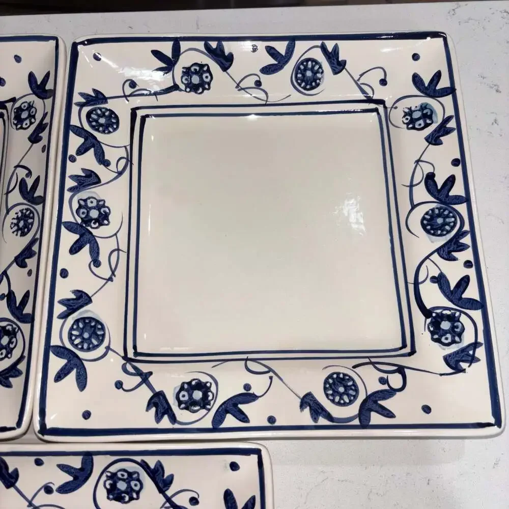 HD Designs Annalise Square Dinner Plate White Stoneware Blue Floral (3)